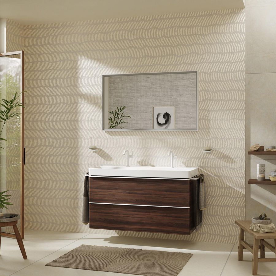 Wastafel Xelu Q 1200/480+2 kraangats z. overloop wit