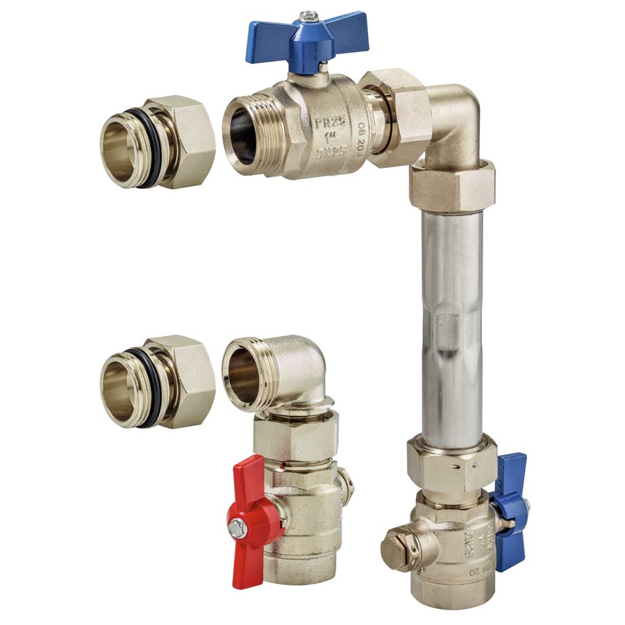 Afsluiterset voor thermische energiemeter 1" schuin 90°