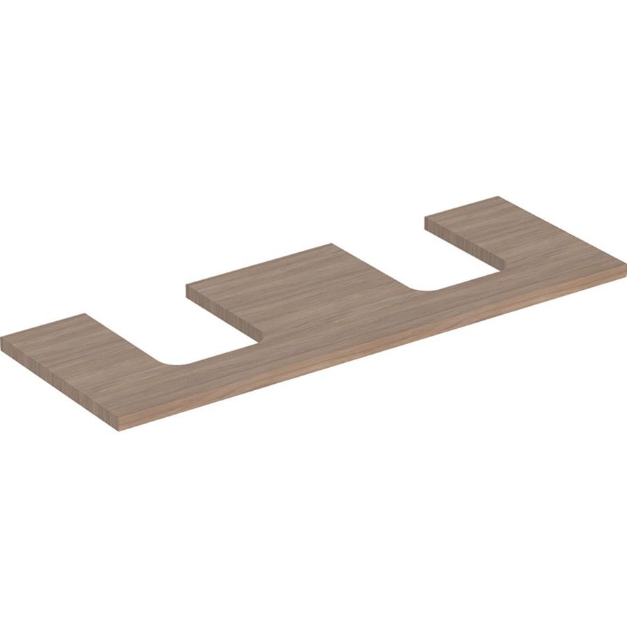 Wastafelblad voor opzetwastafel 135cm eiken uitsparing afgerond links + rechts ONE