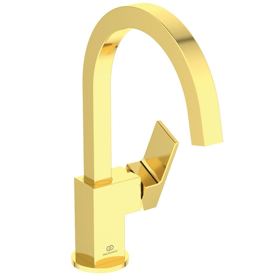 Wastafelmengkraan m. hoge uitloop 5l/min z. waste brushed gold Extra