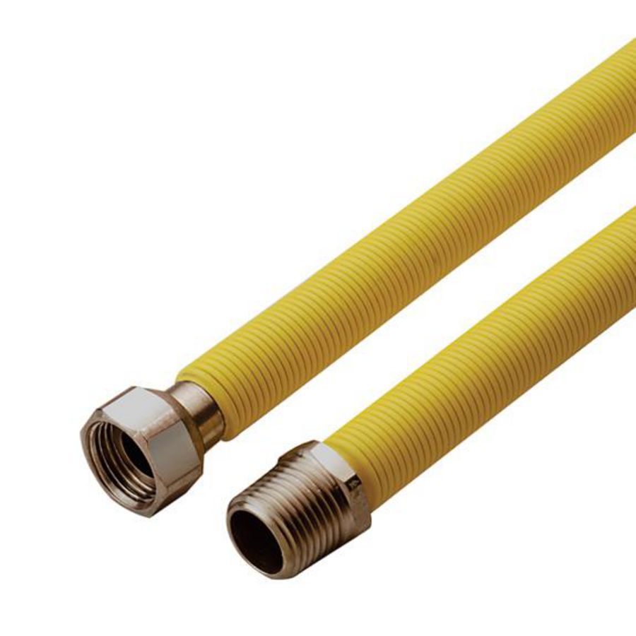 Gasslang buigbaar rvs PROFLEX 3/4'' wartel  x 3/4" bui.dr. / dn20 / L=300mm  gele PE beschermmantel VVE=10