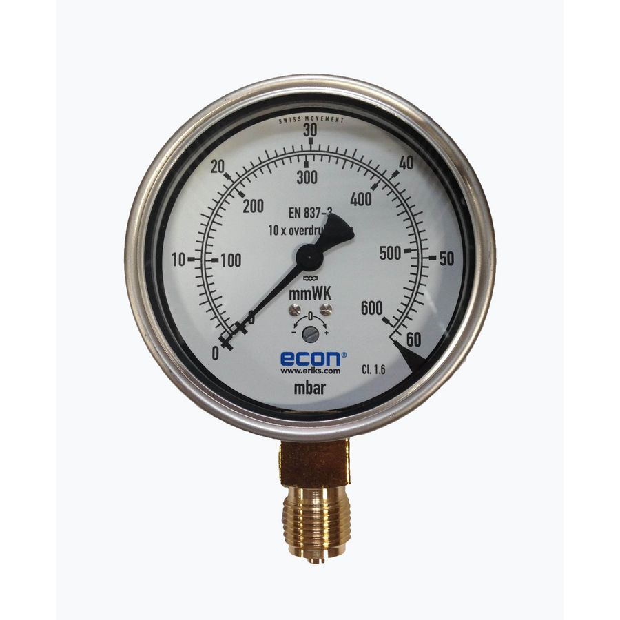 Manometer 100mm 0-60mbar 1/2" bt. radiaal