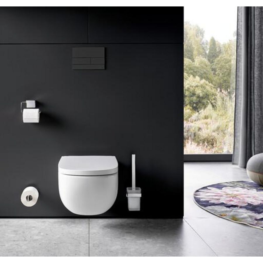 Cue toiletborstelgarnituur kristalglas gesatineerd zwaart