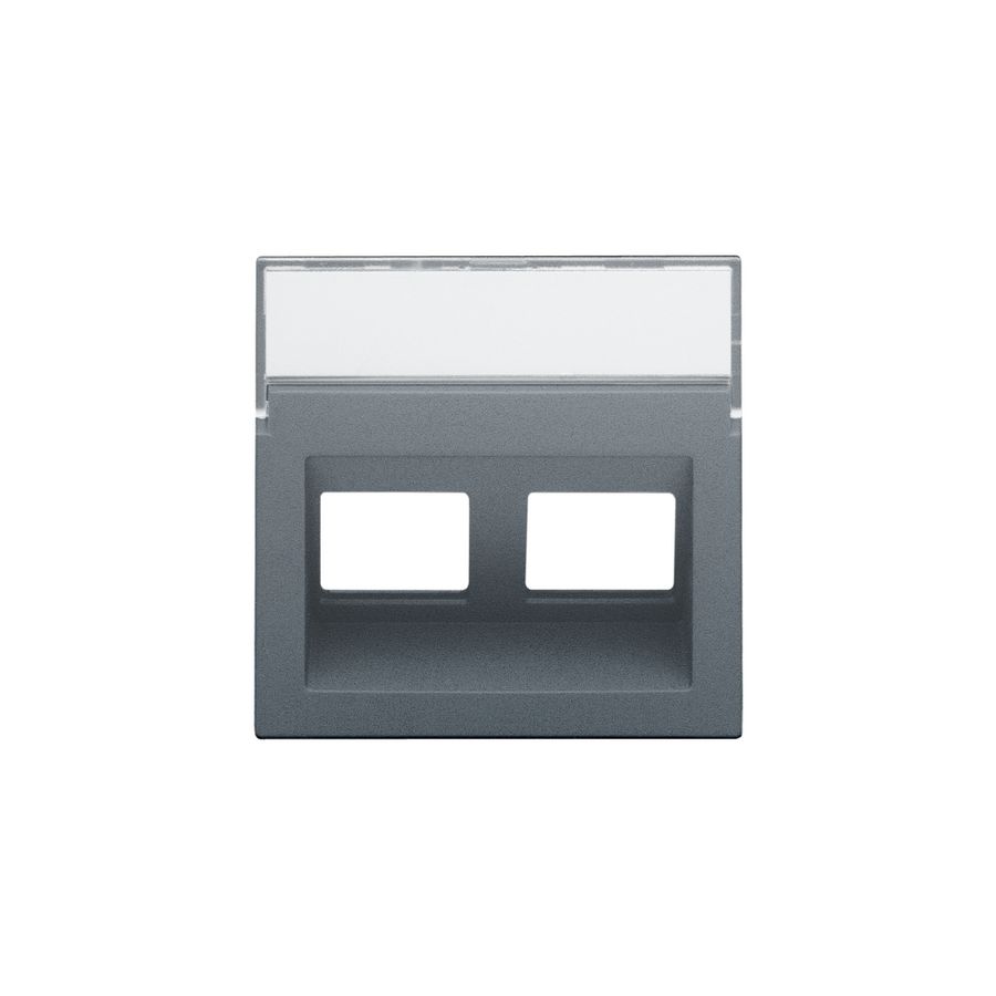 Centraalplaat data 2x RJ schuine uitgang blue grey coated