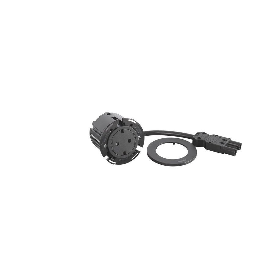 Wandcontactdoos zwart + stekker_snoer L0,5m. Disq60