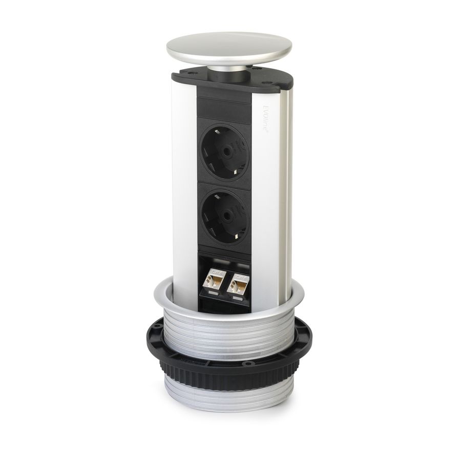 Pop-up 2x 230V RA 2x CAT6 STP 3m RA zilvergrijs deksel