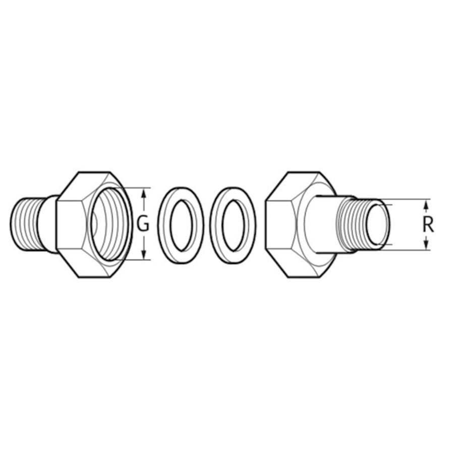 Set a 2st. Koppelingen vlakd. +pakk. mess. Z30 2"x1.1/4"bt.