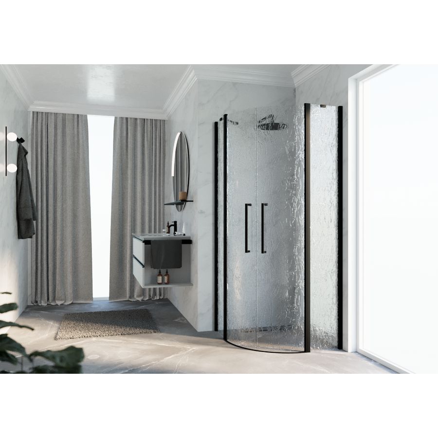 Douchewand Young R2 kwartrond 775-795x2000mm aqua zwart