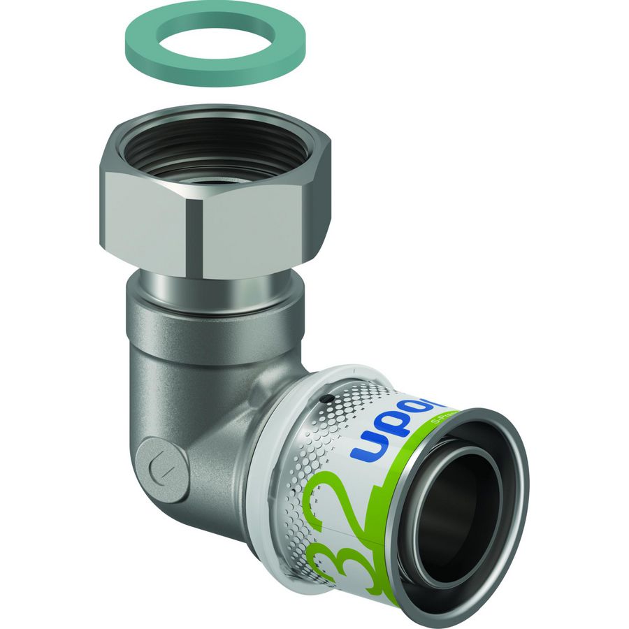 Kniekoppeling S-Press PLUS+wartel binnendraad 32-G1"SN