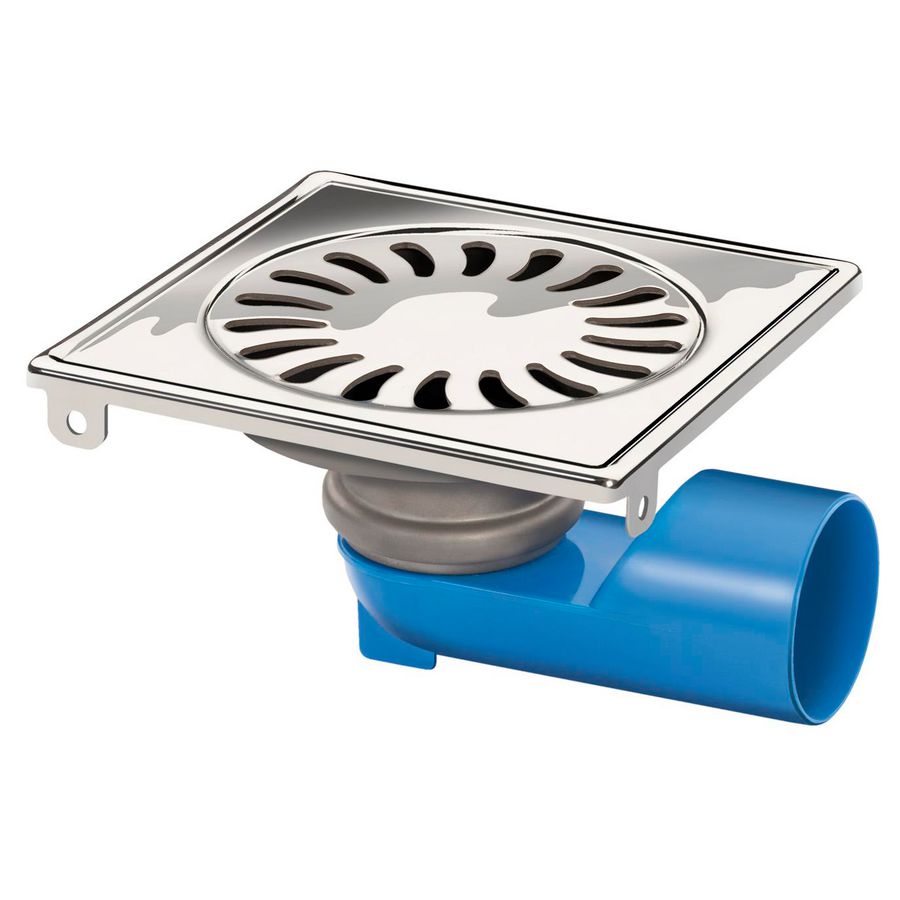 PROMO Vloerput 146x146mm RVS met onderuitlaat + zijuitlaat 50mm met  reukslotadapter RSA (12915)