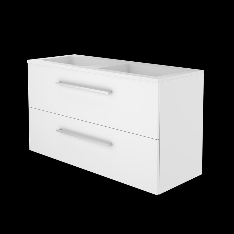 Set START-46 onderkast ice white 120cm grepen chroom 2x la acryl wastafel z/ kraangat (S46GR1202A0IW)