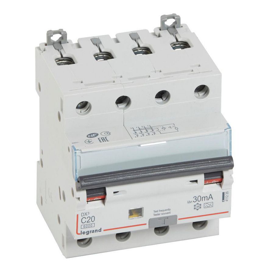 Aardlekautomaat DX3 4-polig C20A 6000A 30mA