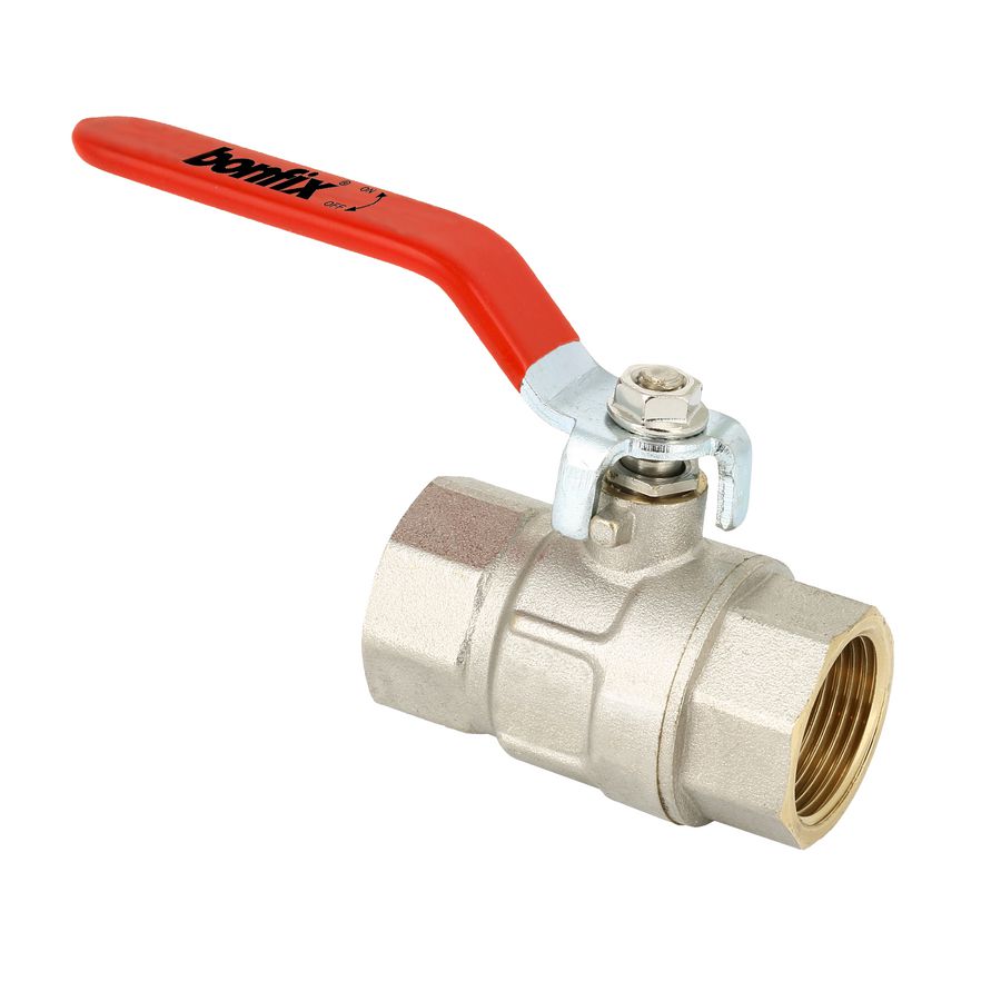 PROMO Kogelkraan messing vernikkeld met rode hendel 1/2"bi. x 1/2"bi. (92015)