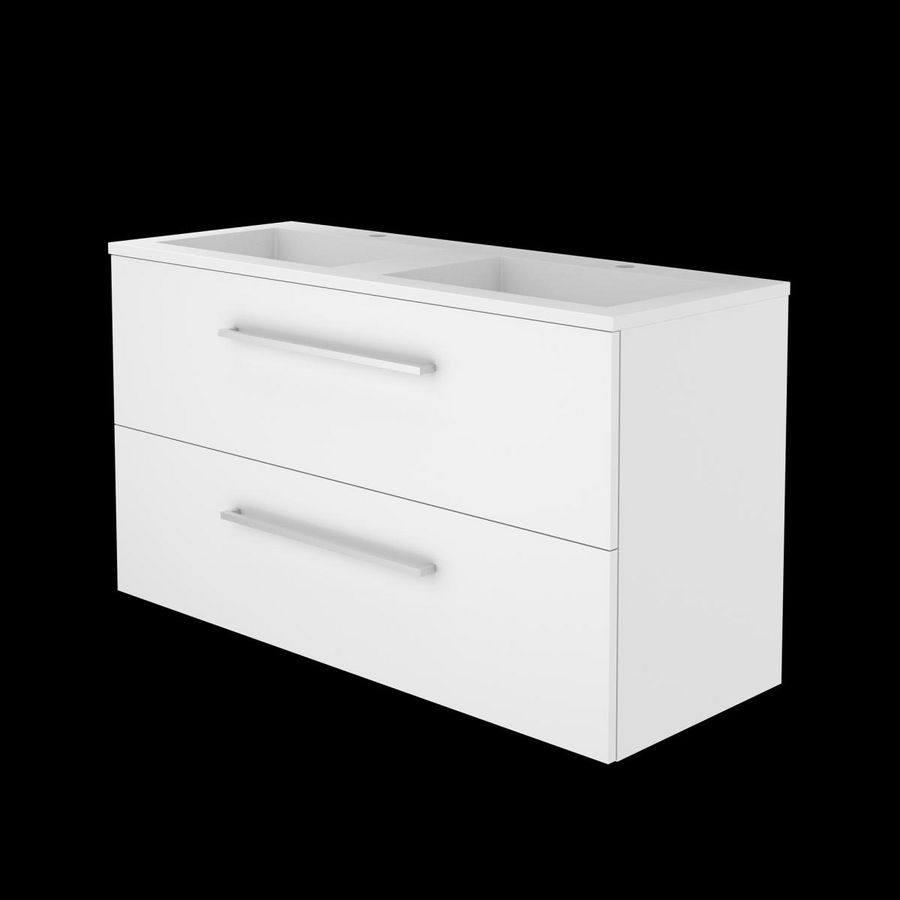 Set START-46 onderkast ice white 120cm grepen chroom 2x la acryl wastafel 2x kraangat (S46GR1202A2IW)