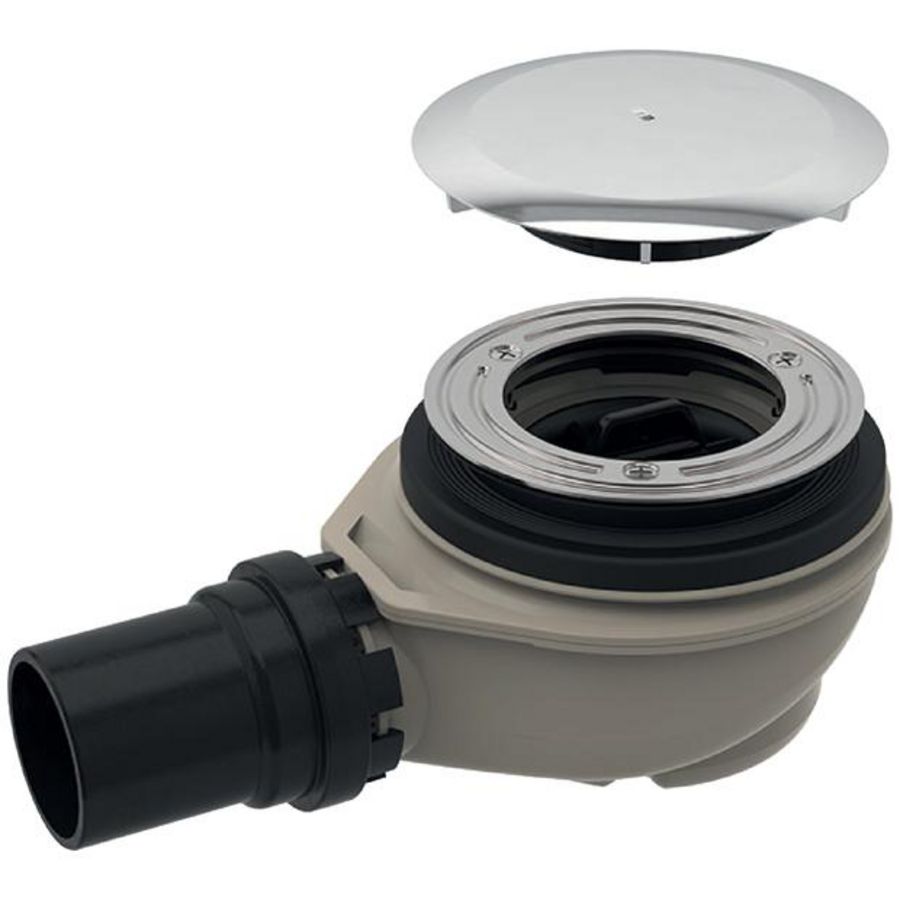 Douchebaksifon chroom v. 90mm gat aansl.PE 50mm WS 50mm