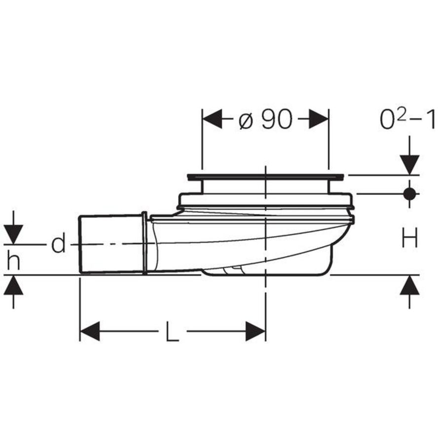 Douchebaksifon excl. kap v. 90mm gat aansl.PE 40mm WS 30mm