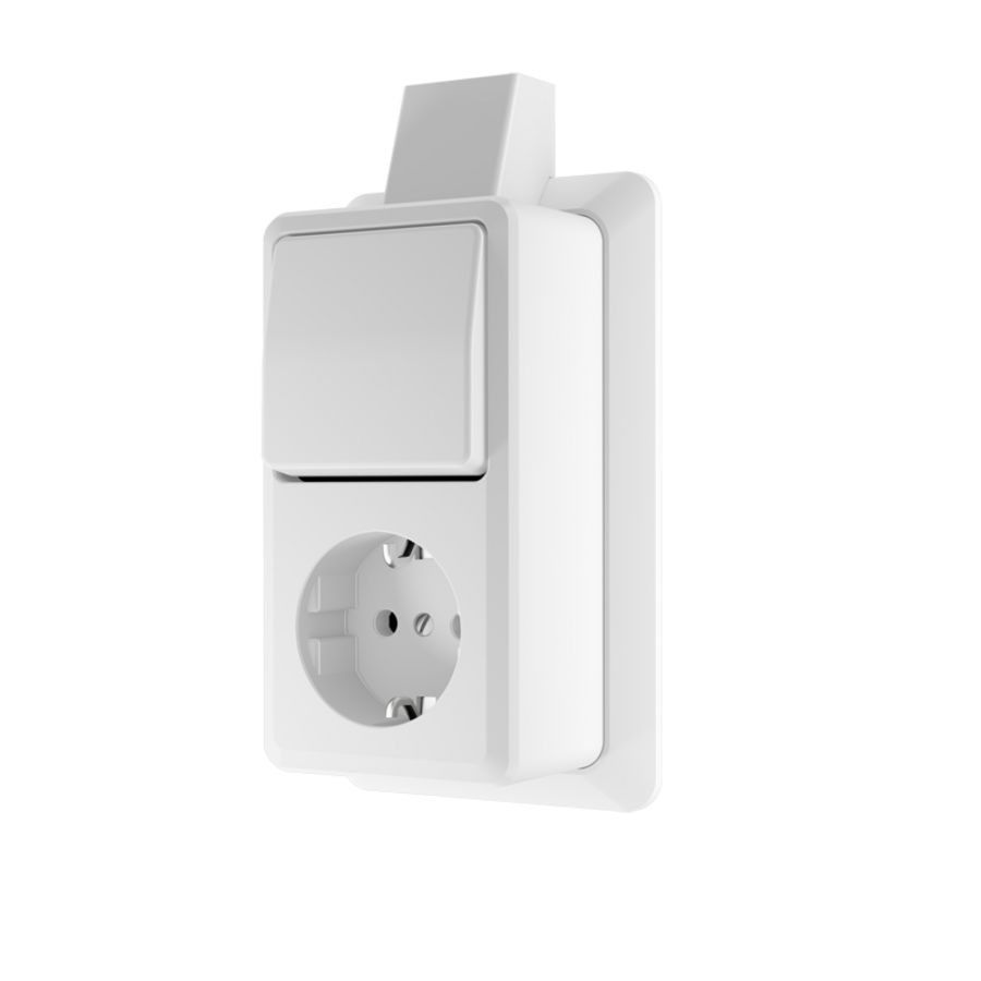 AP600 wandcontactdoos 1v RA+schak 1p/w + montageplaat alpine wit VVE=10