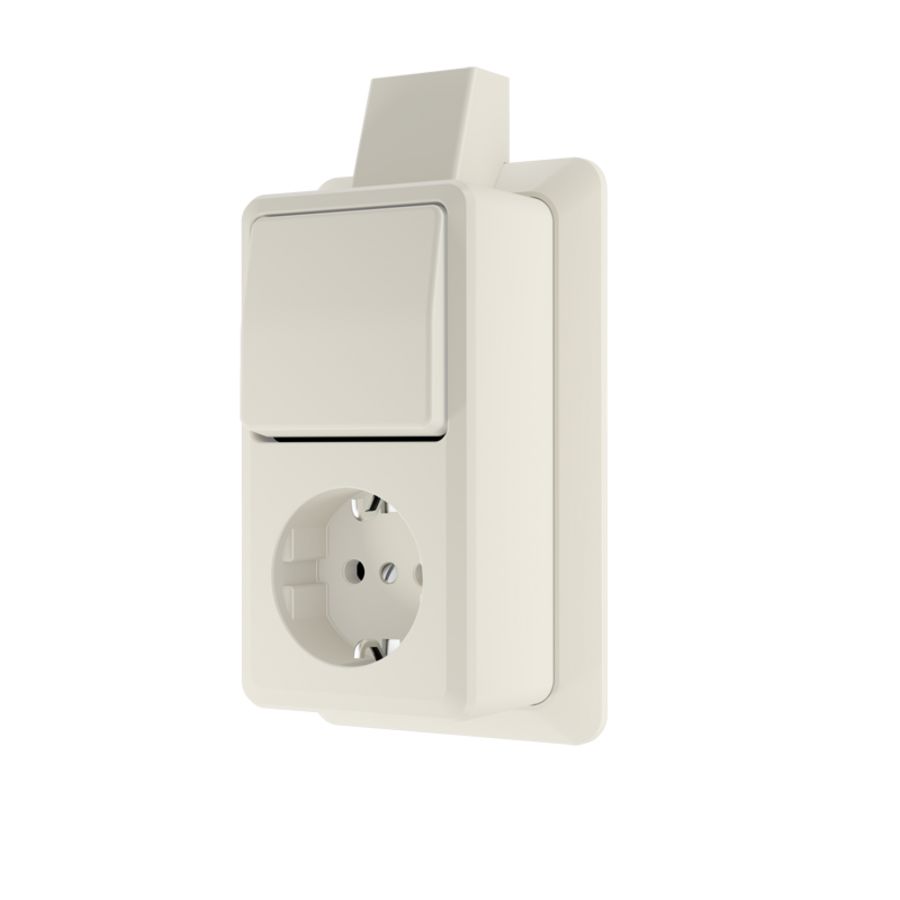 AP600 wandcontactdoos 1v RA+schak 1p/w + montageplaat wit VVE=10