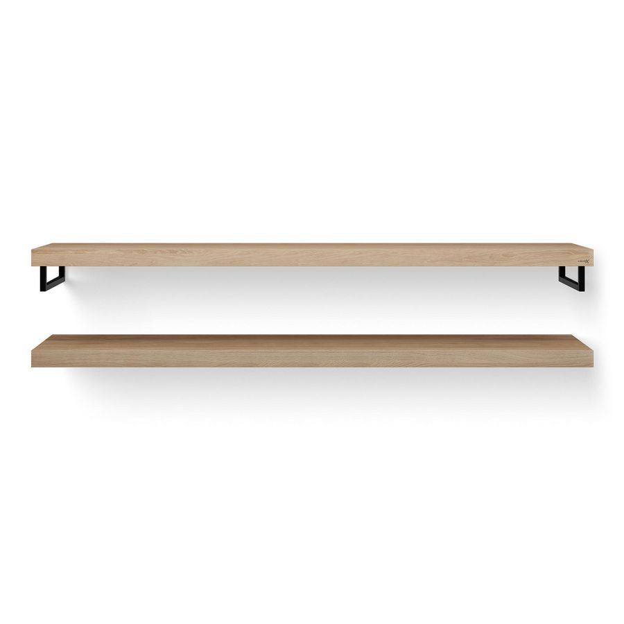 Wastafelblad-set Duo Wood eiken 200cm ophanging zwart