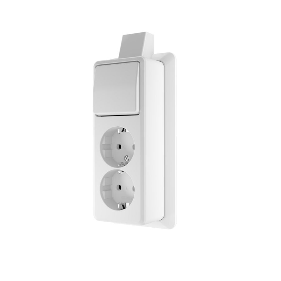 AP600 wandcontactdoos 2v RA+schak 1p/w + montageplaat alpine wit VVE=10