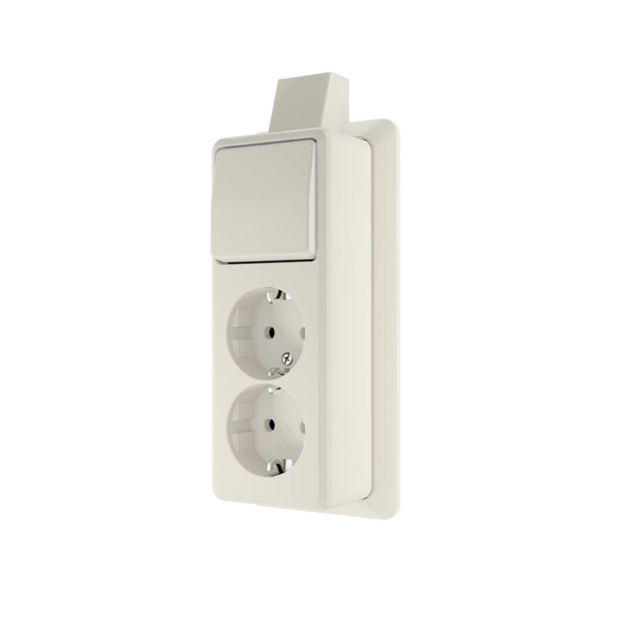 AP600 wandcontactdoos 2v RA+schak 1p/w + montageplaat wit VVE=10