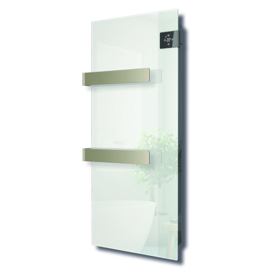 PROMO Radiator met glazen infrarood paneel E-Comfort SILK 900x400mm 750W wit incl. handdoekbeugels (212216)
