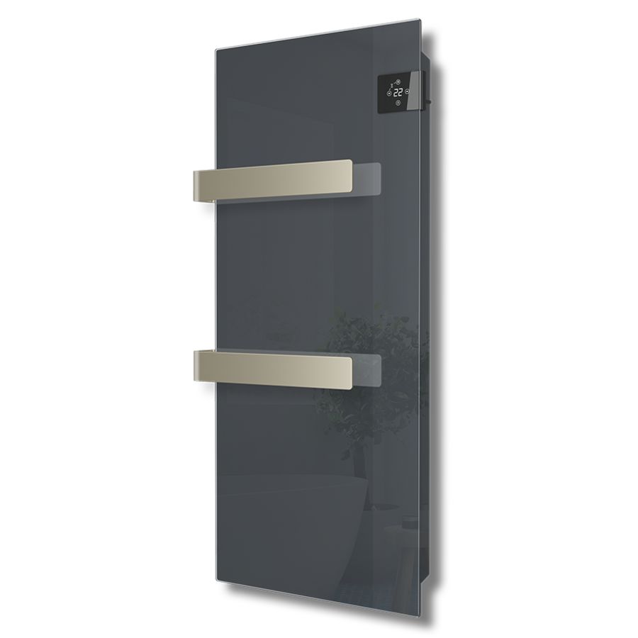 PROMO Radiator met glazen infrarood paneel E-Comfort SILK 900x400mm 750W grijs incl. handdoekbeugels (212217)