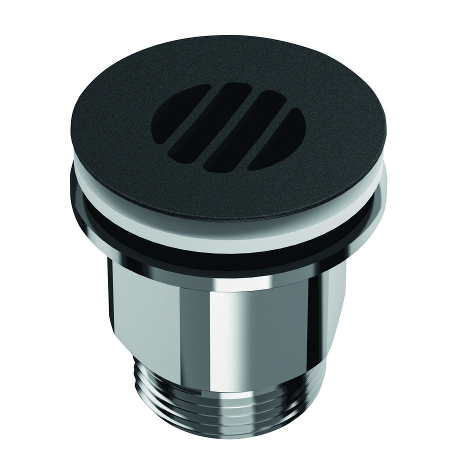 Afvoerplug mat zwart + holle rooster voor RVS wastafel
