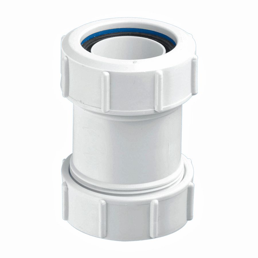 Overgangsstuk PP wit 1.1/2" lood x 40mm PVC (2 x klem) McAlpine