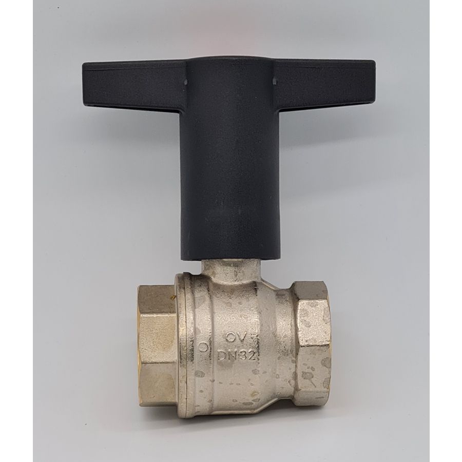 Kogelkraan messing vernikkeld met kunst. knevel 1.1/4"bn.