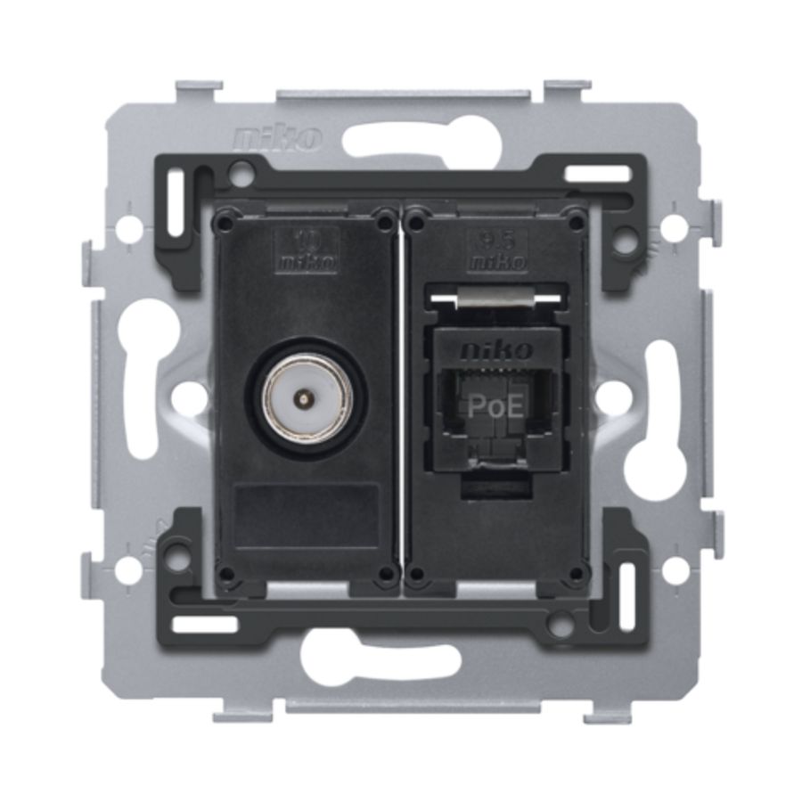 Combinatie coax met RJ45-aansl. UTP Cat. 6A PoE++ vlak