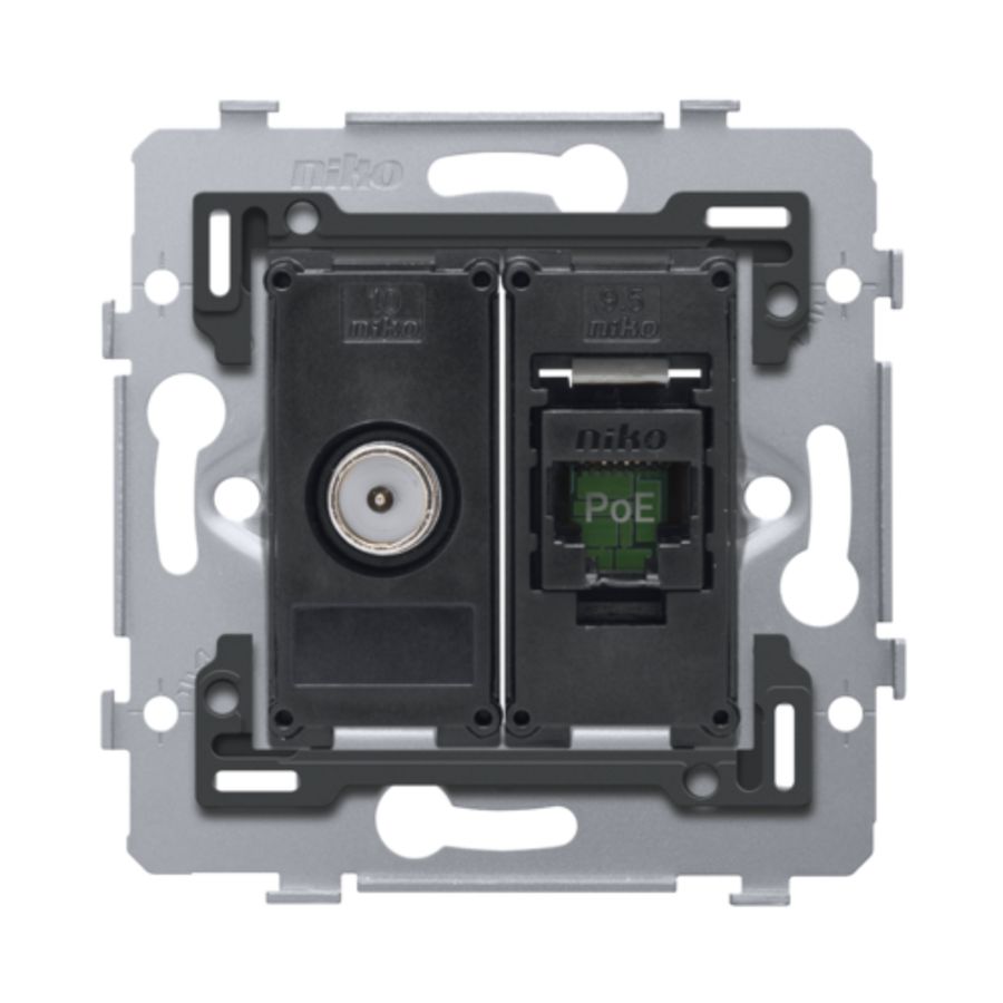 Combinatie coax met RJ45-aansl. UTP Cat. 6 PoE++ vlak
