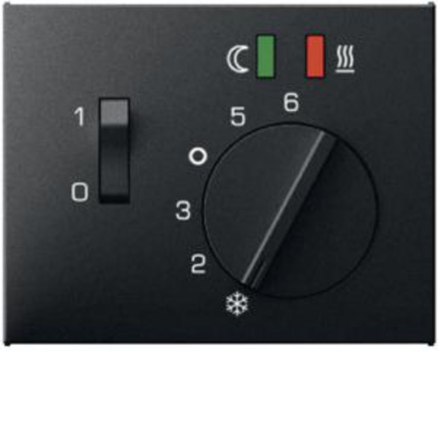 Centraalstuk regelknop en wip en 2 LED´s antraciet mat K.1