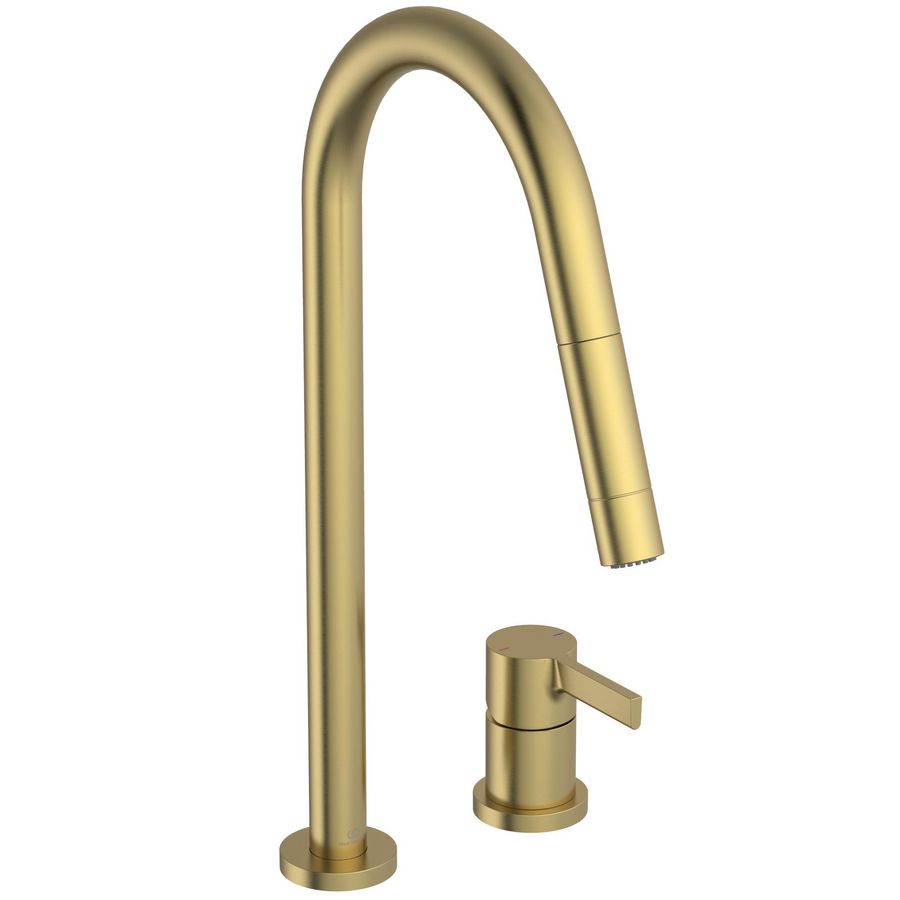 Keukenmengkraan 2g hoge ronde uitloop 2f brushed gold Gusto
