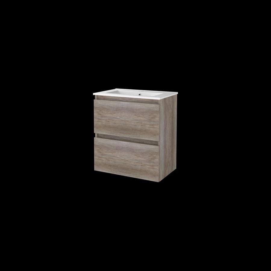 Set START-39 onderkast scotch oak 60cm greeploos 2x la porselein wastafel 1x kraangat (S39GL60PSO)