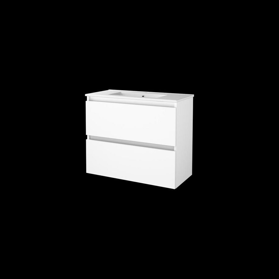 Set START-39 onderkast ice white 80cm greeploos 2x la porselein wastafel 1x kraangat (S39GL80PIW)