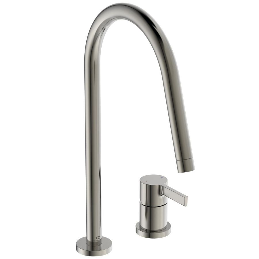 Keukenmengkraan 2-gats m. hoge ronde uitloop silver storm (rvs-look) Gusto