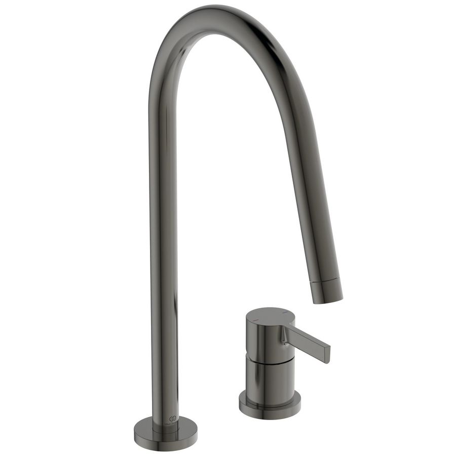 Keukenmengkraan 2-gats m. hoge ronde uitloop magnetic grey Gusto