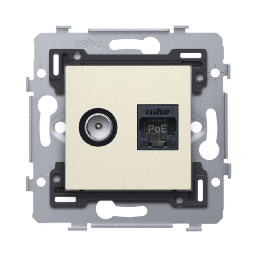Combinatie coax met RJ45-aansl. UTP Cat. 6A PoE++ vlak cream