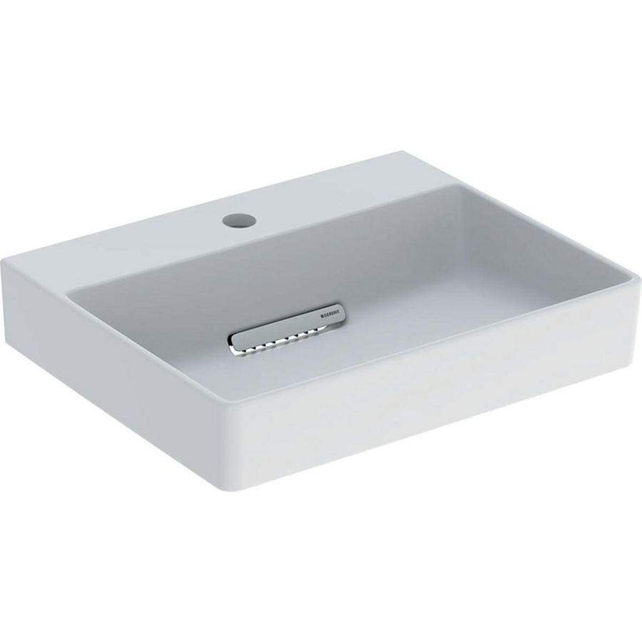 Opzetwastafel rechthoekig afvoer horizontaal 50x41cm met kraangat mat wit ONE incl. sifon