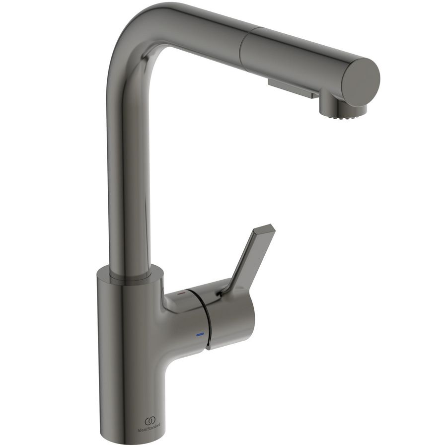 Keukenmengkraan m. hoge l-uit. uittrek han 2f magnetic grey Gusto