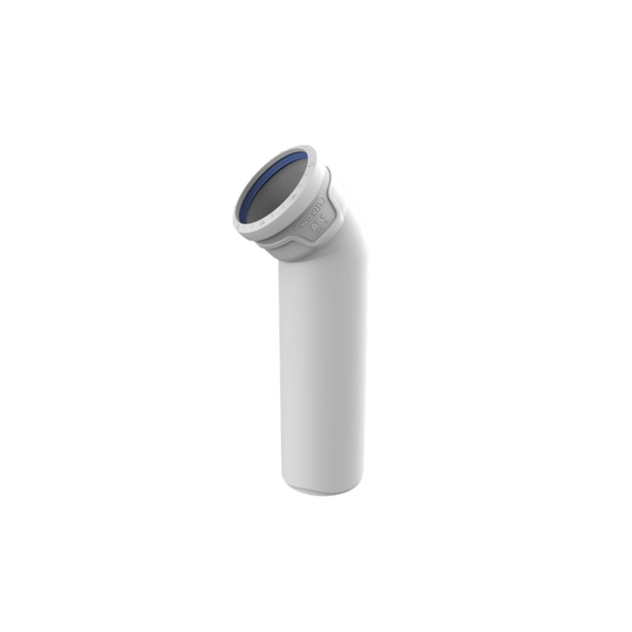 Verlengde bocht PP AS+ geluidsarm 45° lichtgrijs 90mm mof x spie