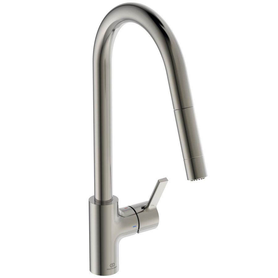 Keukenmengkraan hoge ronde uitloop Uittrek silver storm (rvs-look) Gusto
