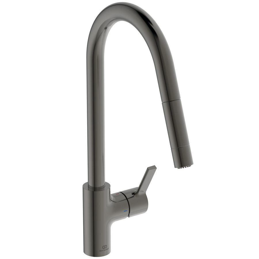 Keukenmengkraan hoge ronde uitloop uittrek magnetic grey Gusto