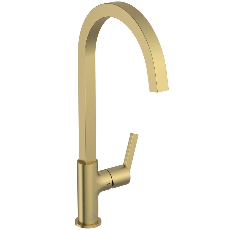 Keukenmengkraan m. hoge hoekige uitloop brushed gold Gusto