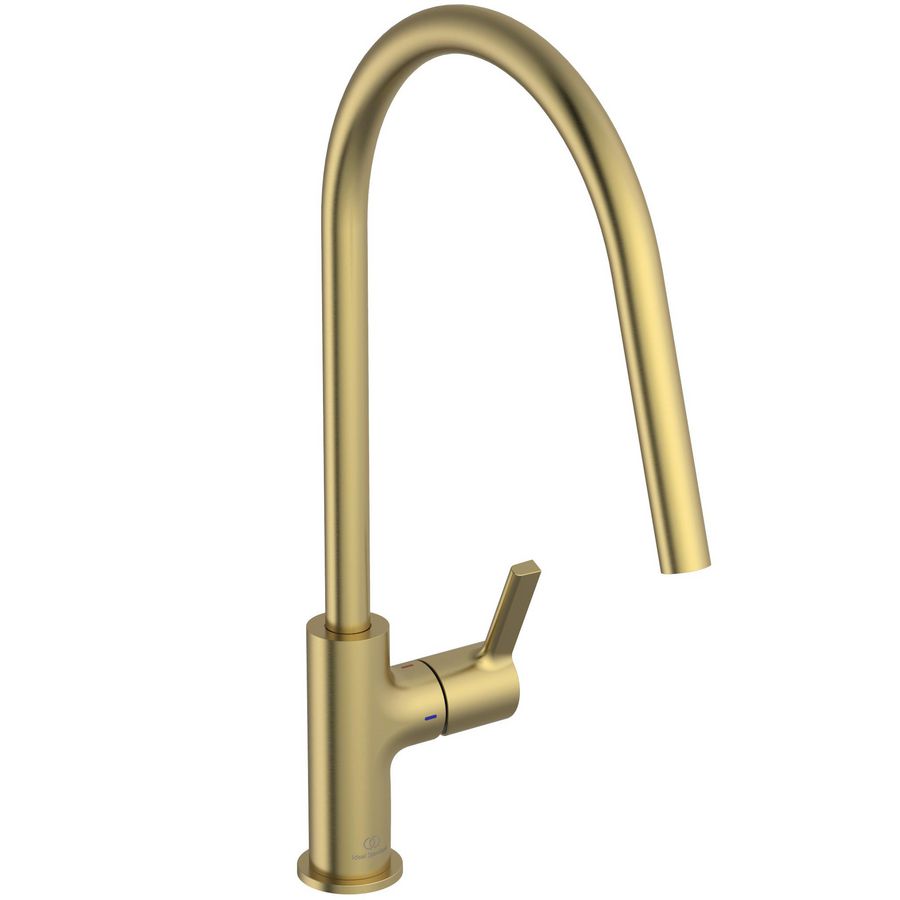 Keukenmengkraan m. hoge ronde uitloop brushed gold Gusto