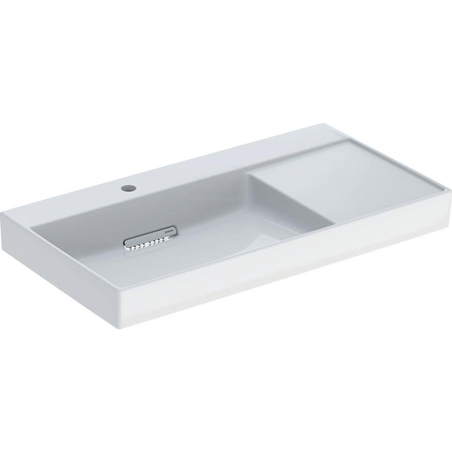 Wastafel 90x48cm afvoer horizontaal met kraangat links aflegvlak rechts wit Keratect ONE incl. sifon