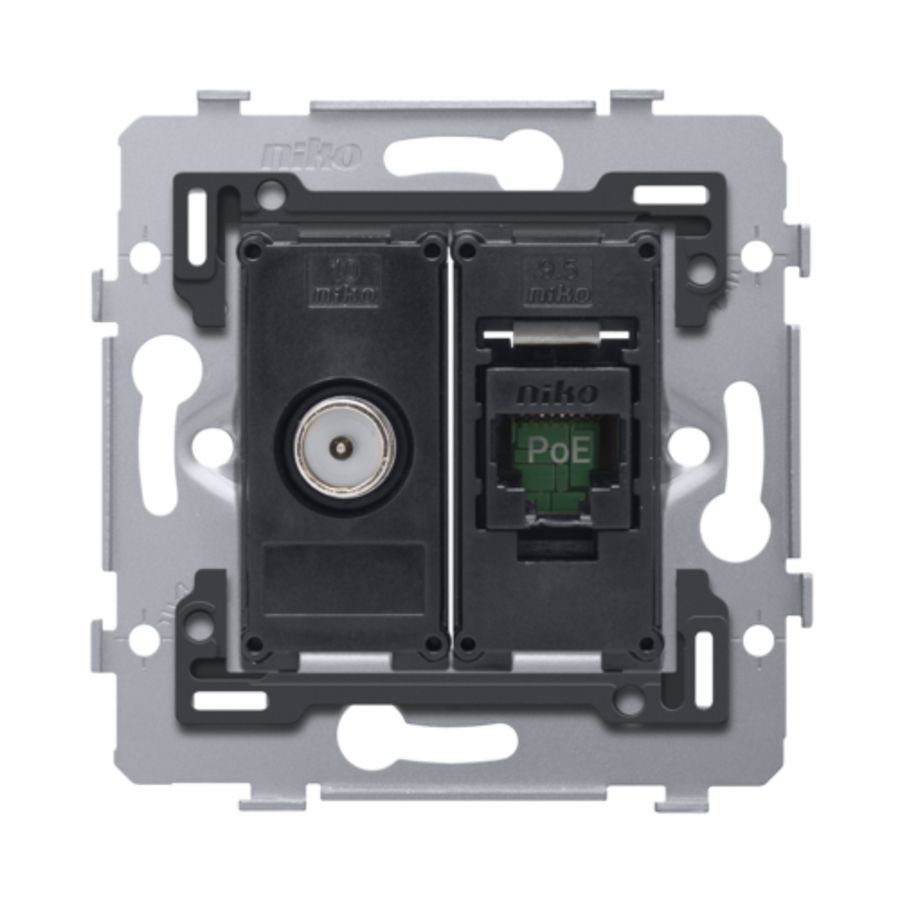 Combinatie coax met RJ45-aansl. UTP Cat. 5E PoE++ vlak