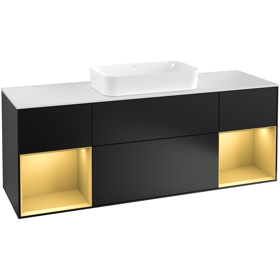 Wastafelonderkast Finion 1600x603x501mm Black Matt Lacquer G331HFPD