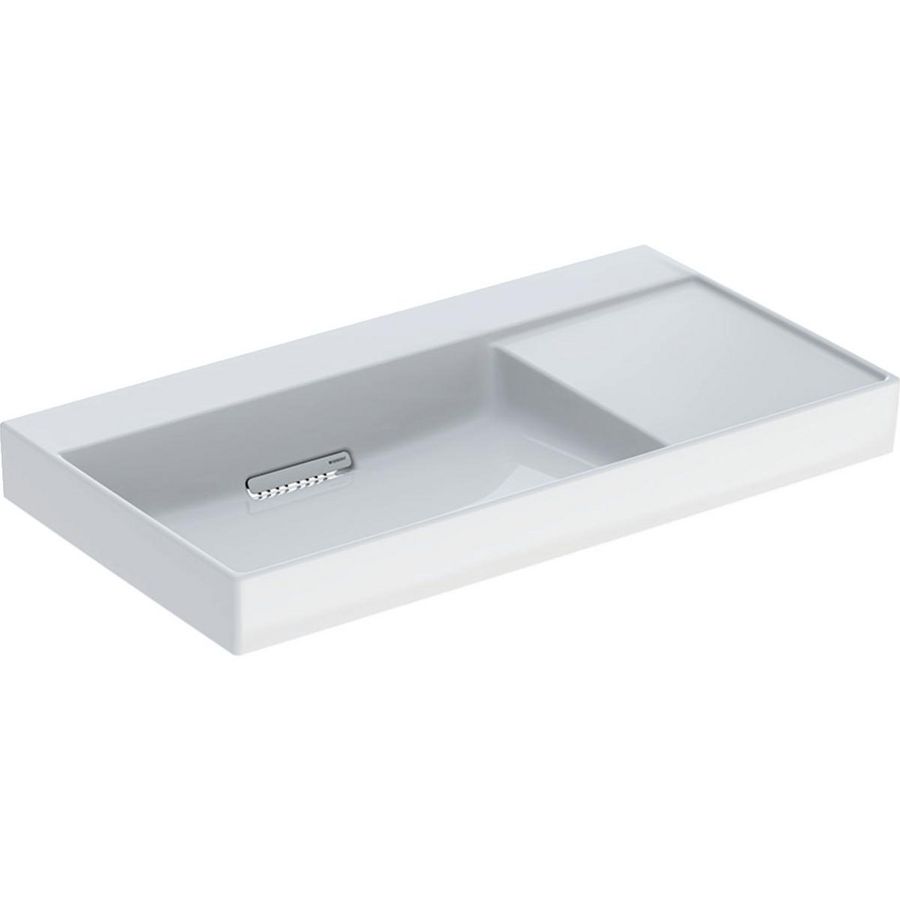 Wastafel 90x48cm afvoer horizontaal met kraangat links aflegvlak rechts wit Keratect ONE incl. sifon